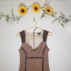BeBe wool brown midi dress with leather trim